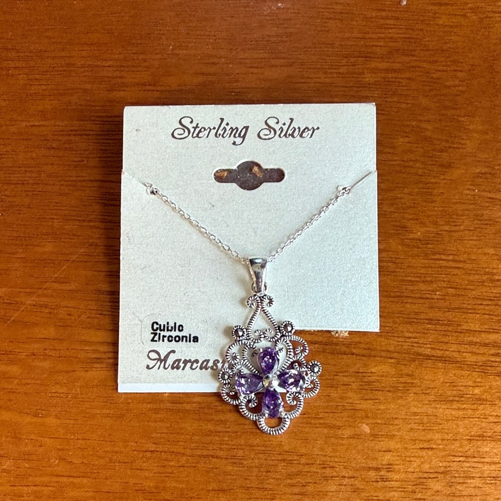 Sterling Silver Marcasite Pendant Necklace